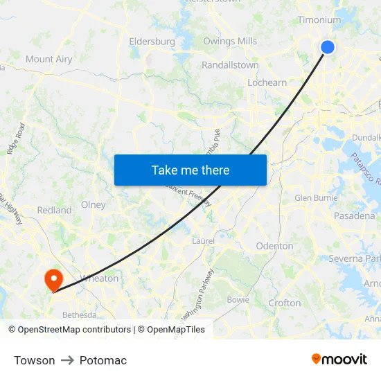 Towson to Potomac map