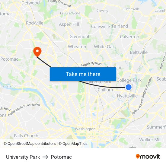 University Park to Potomac map
