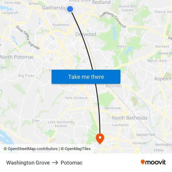 Washington Grove to Potomac map