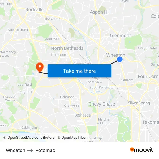 Wheaton to Potomac map