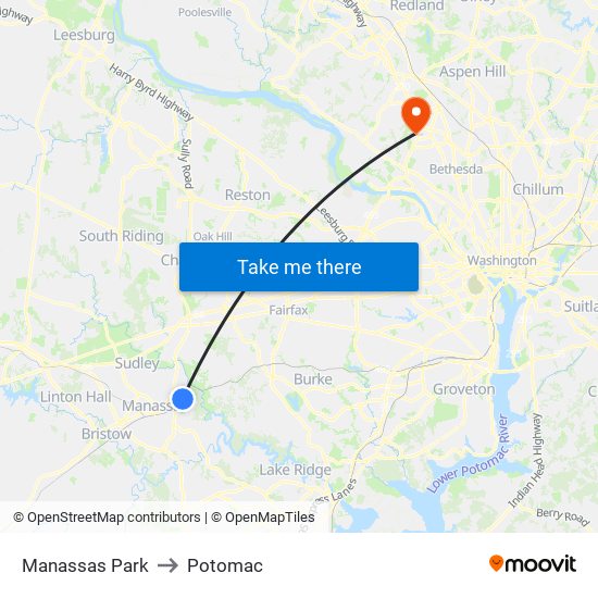 Manassas Park to Potomac map