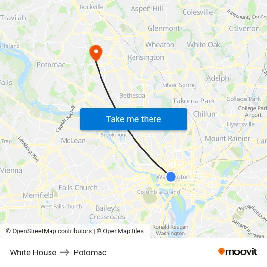 White House to Potomac map