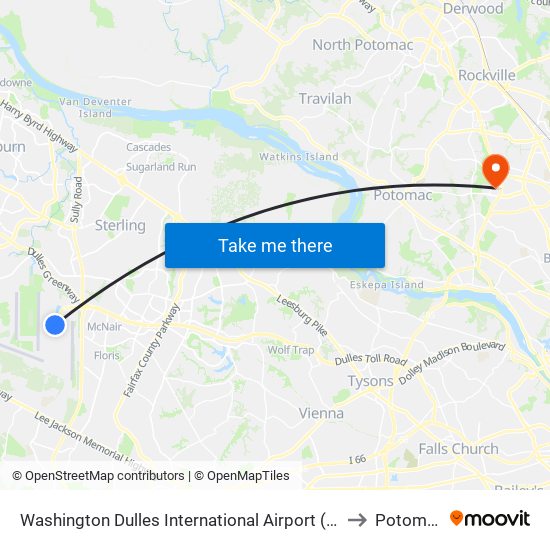 Washington Dulles International Airport (Iad) to Potomac map