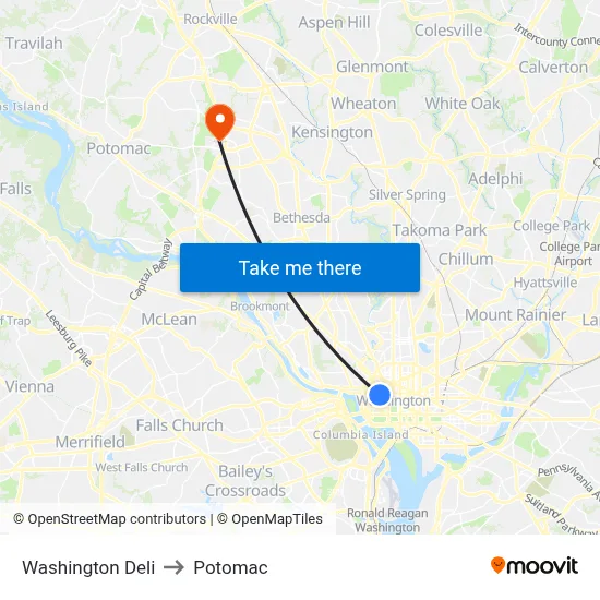 Washington Deli to Potomac map