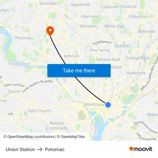 Union Station to Potomac map