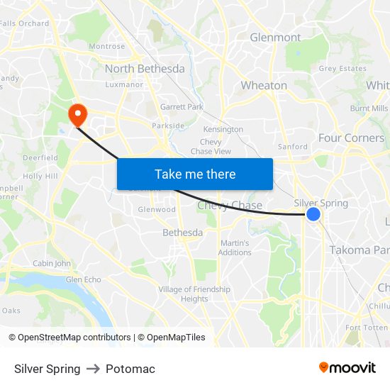 Silver Spring to Potomac map