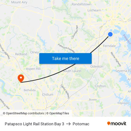 Patapsco Light Rail Station Bay 3 to Potomac map