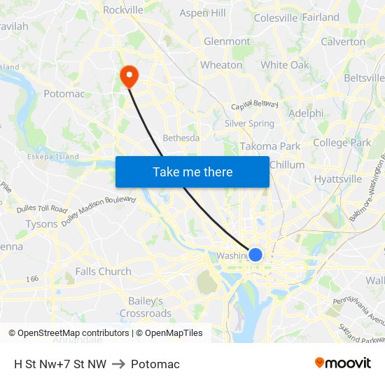 H St Nw+7 St NW to Potomac map