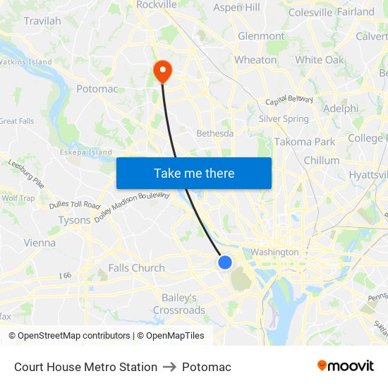 Court House Metro Station to Potomac map