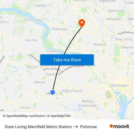 Dunn Loring Merrifield Metro Station to Potomac map