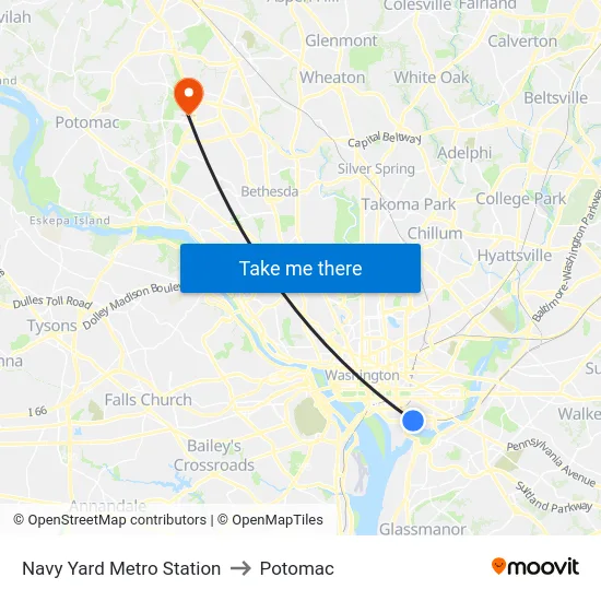 Navy Yard Metro Station to Potomac map