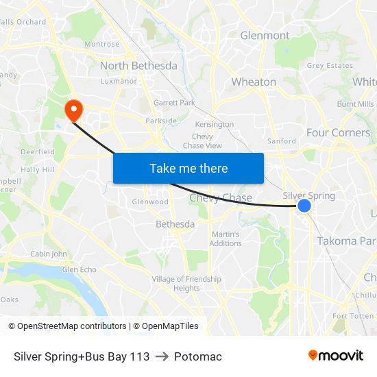 Silver Spring+Bay 113 to Potomac map