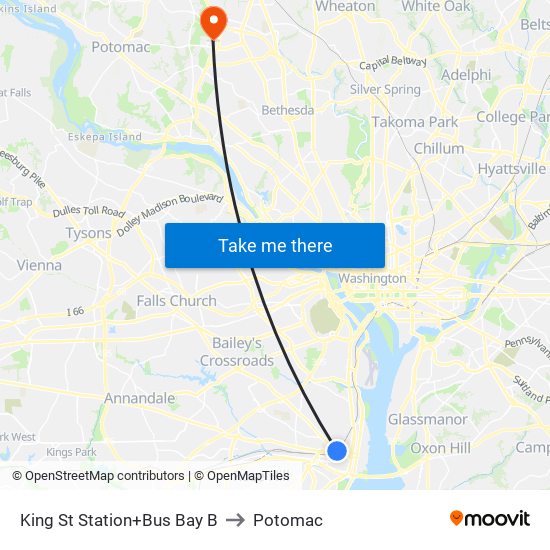 King Street-Old Town+Bay B to Potomac map