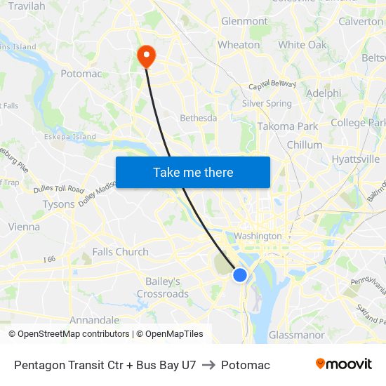 Pentagon Transit Ctr + Bus Bay U7 to Potomac map