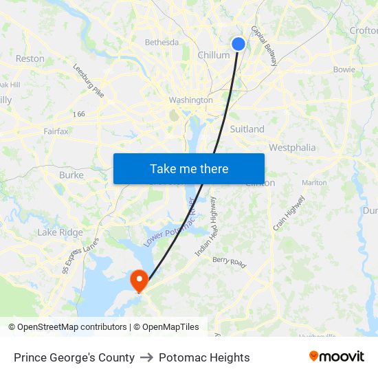 Prince George's County to Potomac Heights map