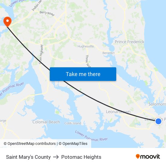 Saint Mary's County to Potomac Heights map