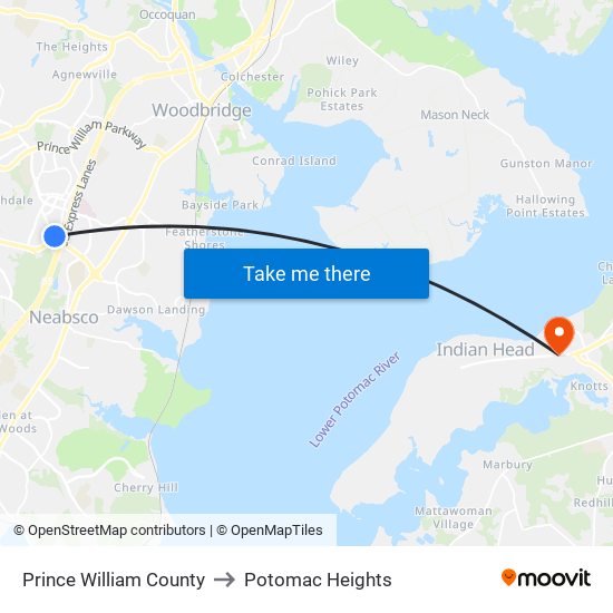 Prince William County to Potomac Heights map