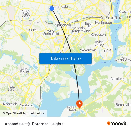 Annandale to Potomac Heights map