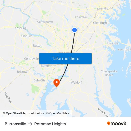 Burtonsville to Potomac Heights map