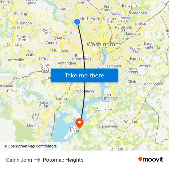 Cabin John to Potomac Heights map