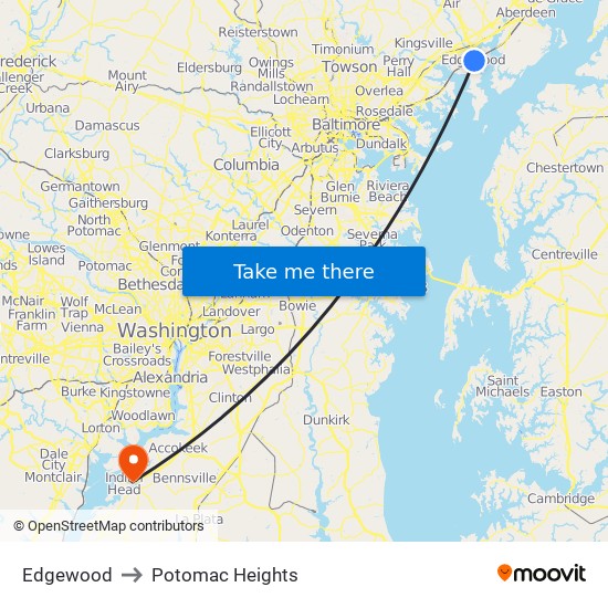 Edgewood to Potomac Heights map