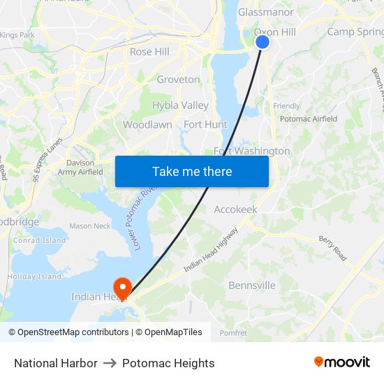 National Harbor to Potomac Heights map