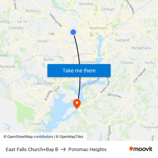 East Falls Church+Bay B to Potomac Heights map