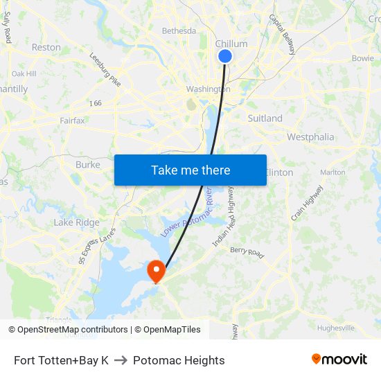 Fort Totten+Bay K to Potomac Heights map