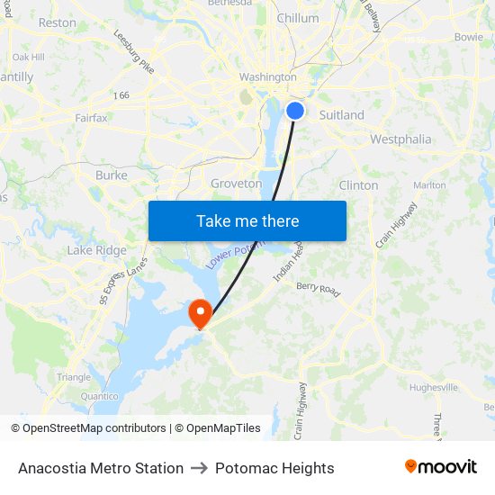 Anacostia Metro Station to Potomac Heights map