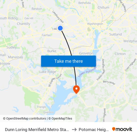 Dunn Loring Merrifield Metro Station to Potomac Heights map