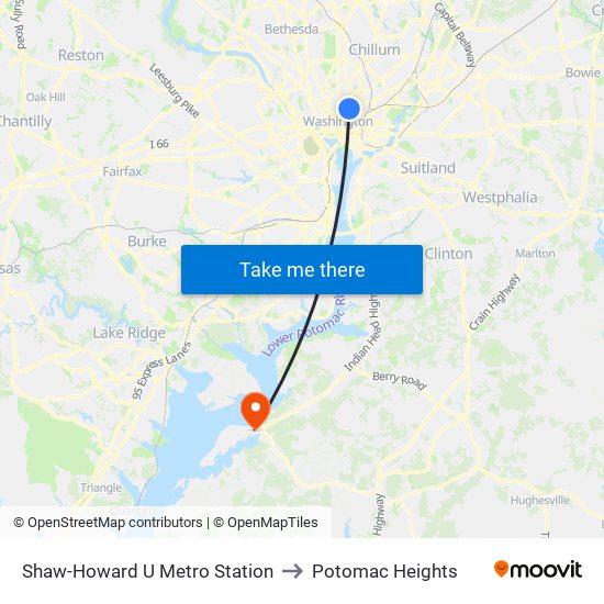 Shaw-Howard U Metro Station to Potomac Heights map