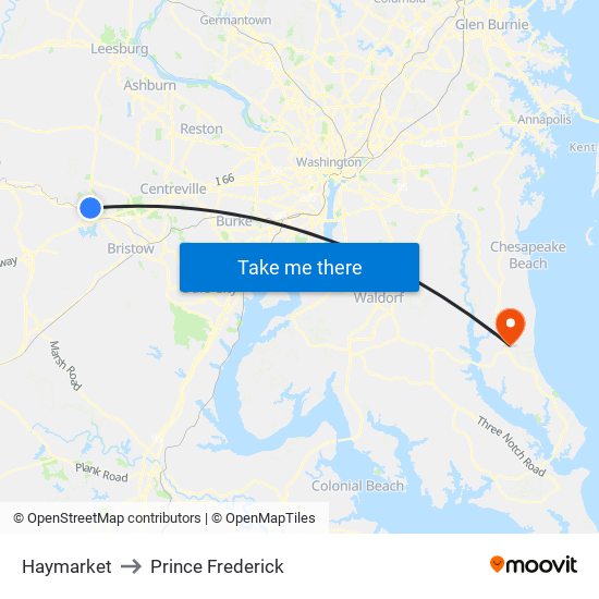 Haymarket to Prince Frederick map