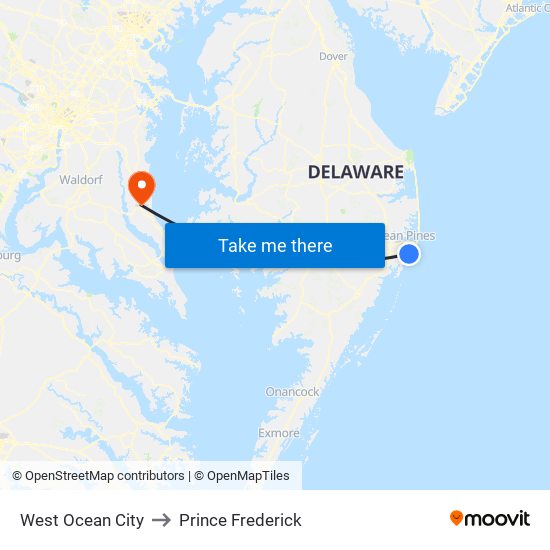 West Ocean City to Prince Frederick map