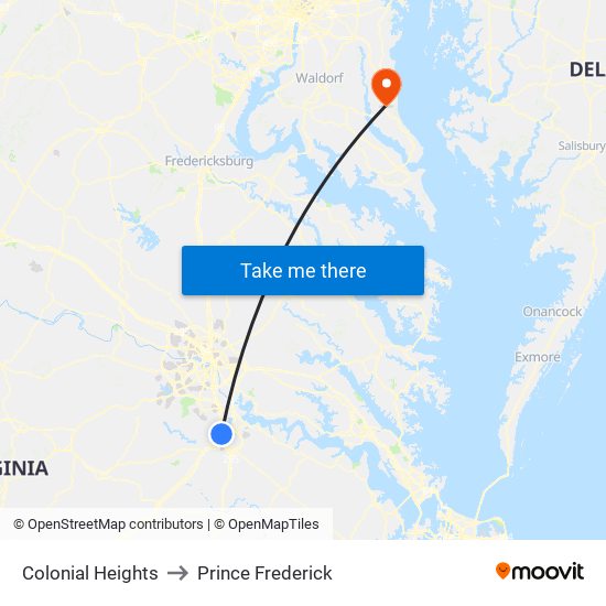 Colonial Heights to Prince Frederick map