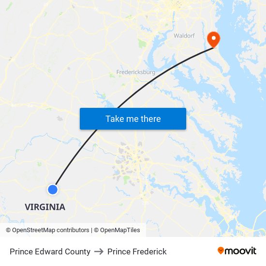 Prince Edward County to Prince Frederick map