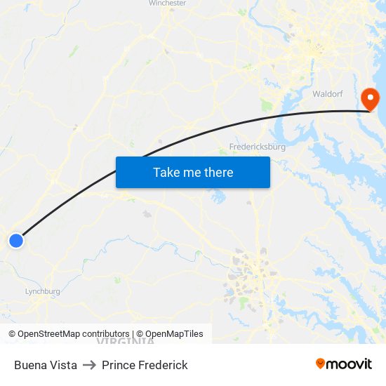Buena Vista to Prince Frederick map