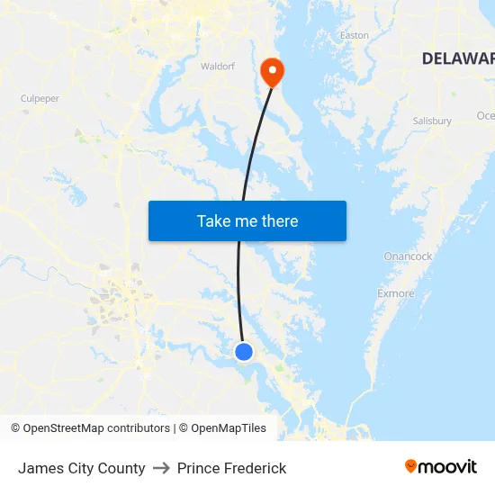 James City County to Prince Frederick map