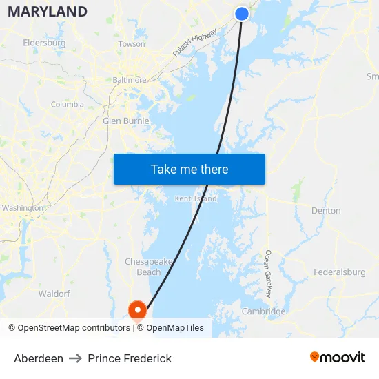 Aberdeen to Prince Frederick map