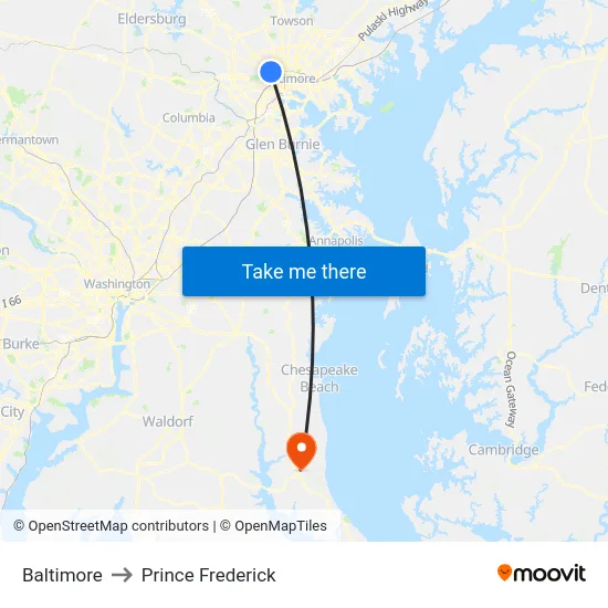 Baltimore to Prince Frederick map