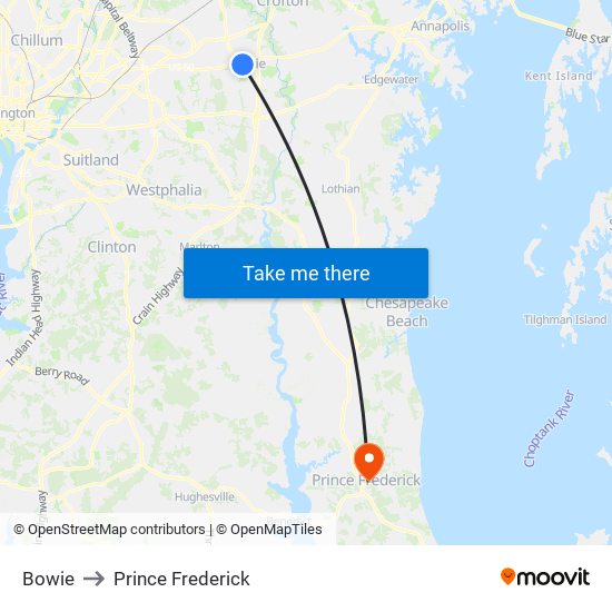 Bowie to Prince Frederick map