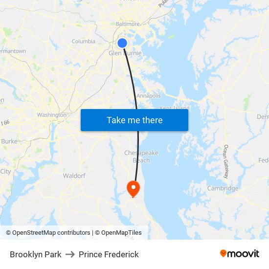 Brooklyn Park to Prince Frederick map