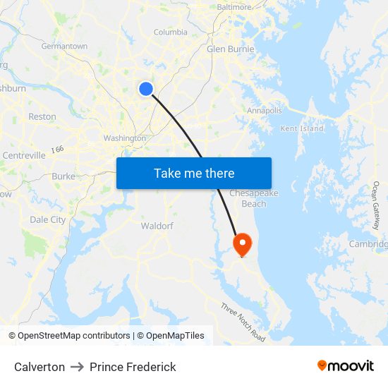 Calverton to Prince Frederick map