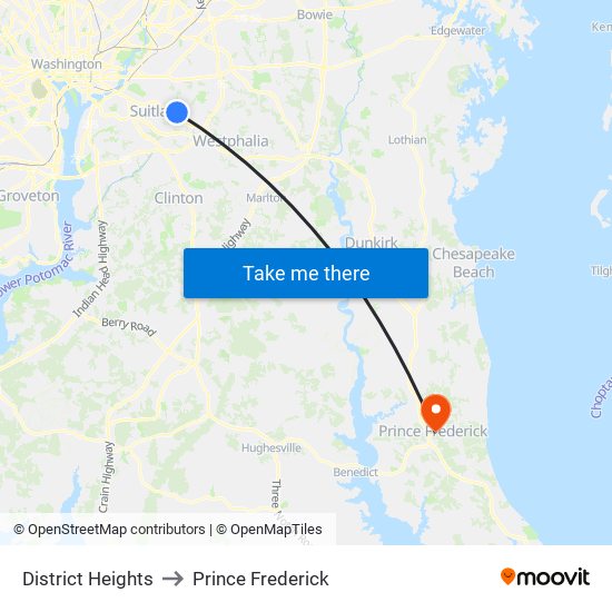 District Heights to Prince Frederick map