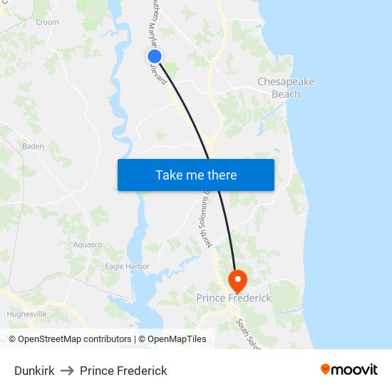 Dunkirk to Prince Frederick map