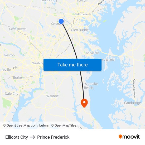 Ellicott City to Prince Frederick map