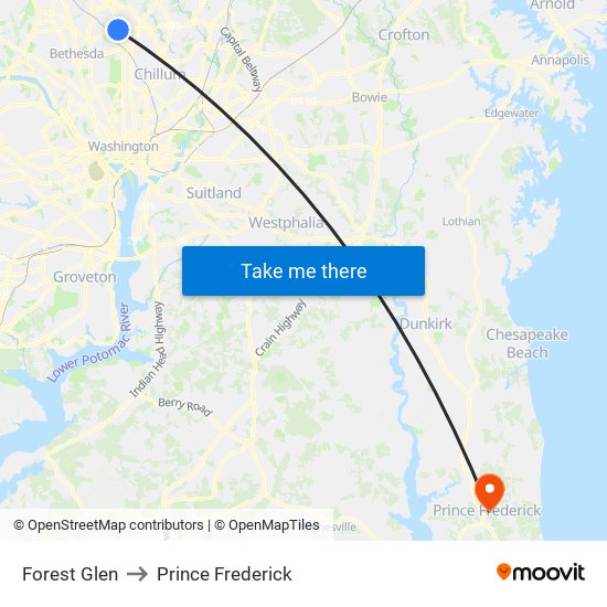 Forest Glen to Prince Frederick map