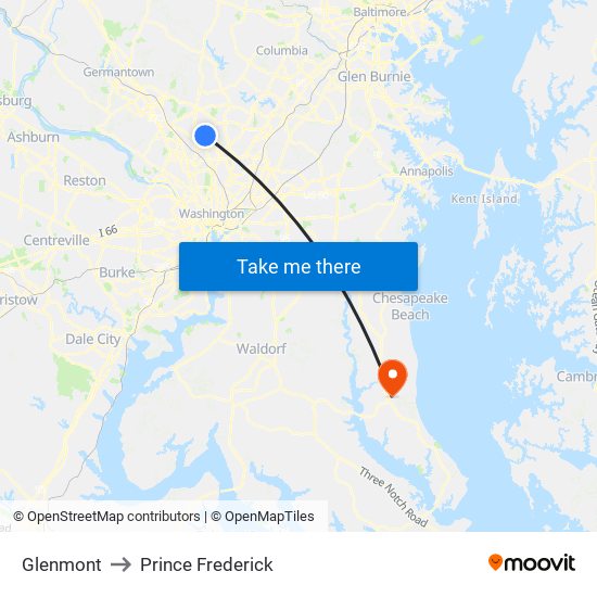 Glenmont to Prince Frederick map
