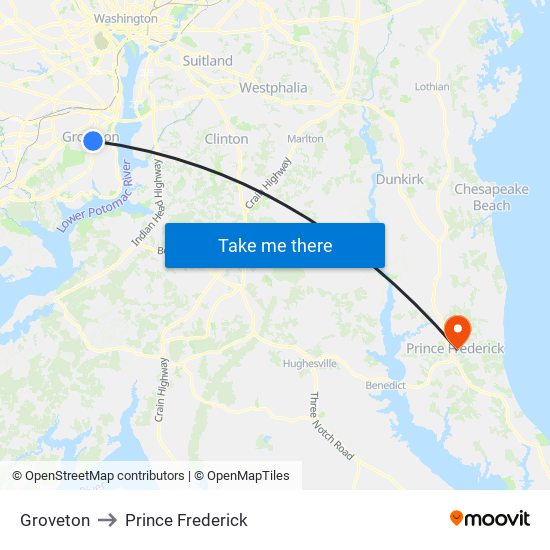 Groveton to Prince Frederick map