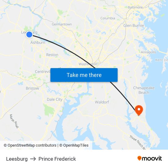 Leesburg to Prince Frederick map