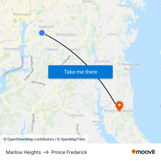 Marlow Heights to Prince Frederick map